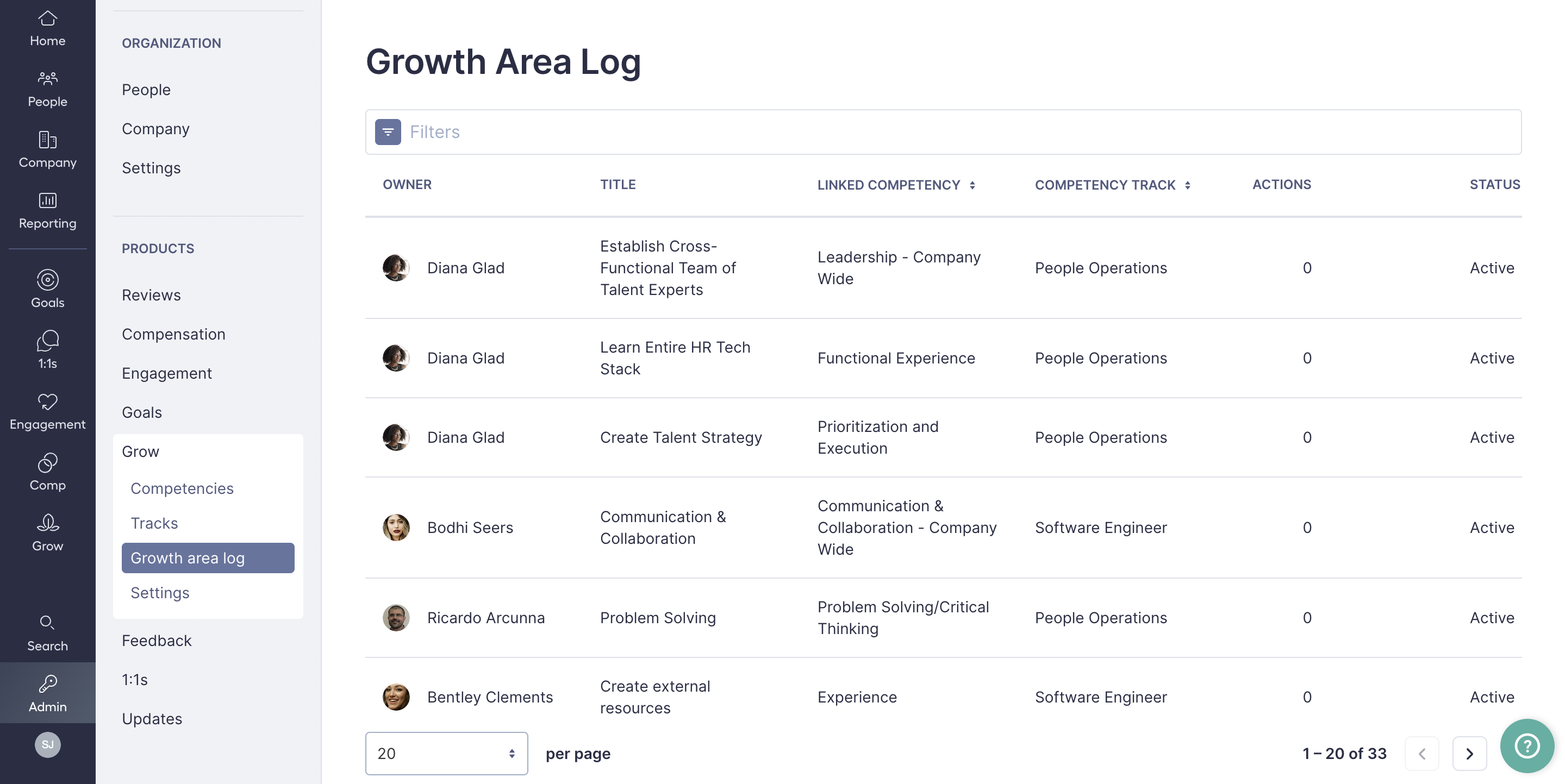 Image of Growth Area Log page