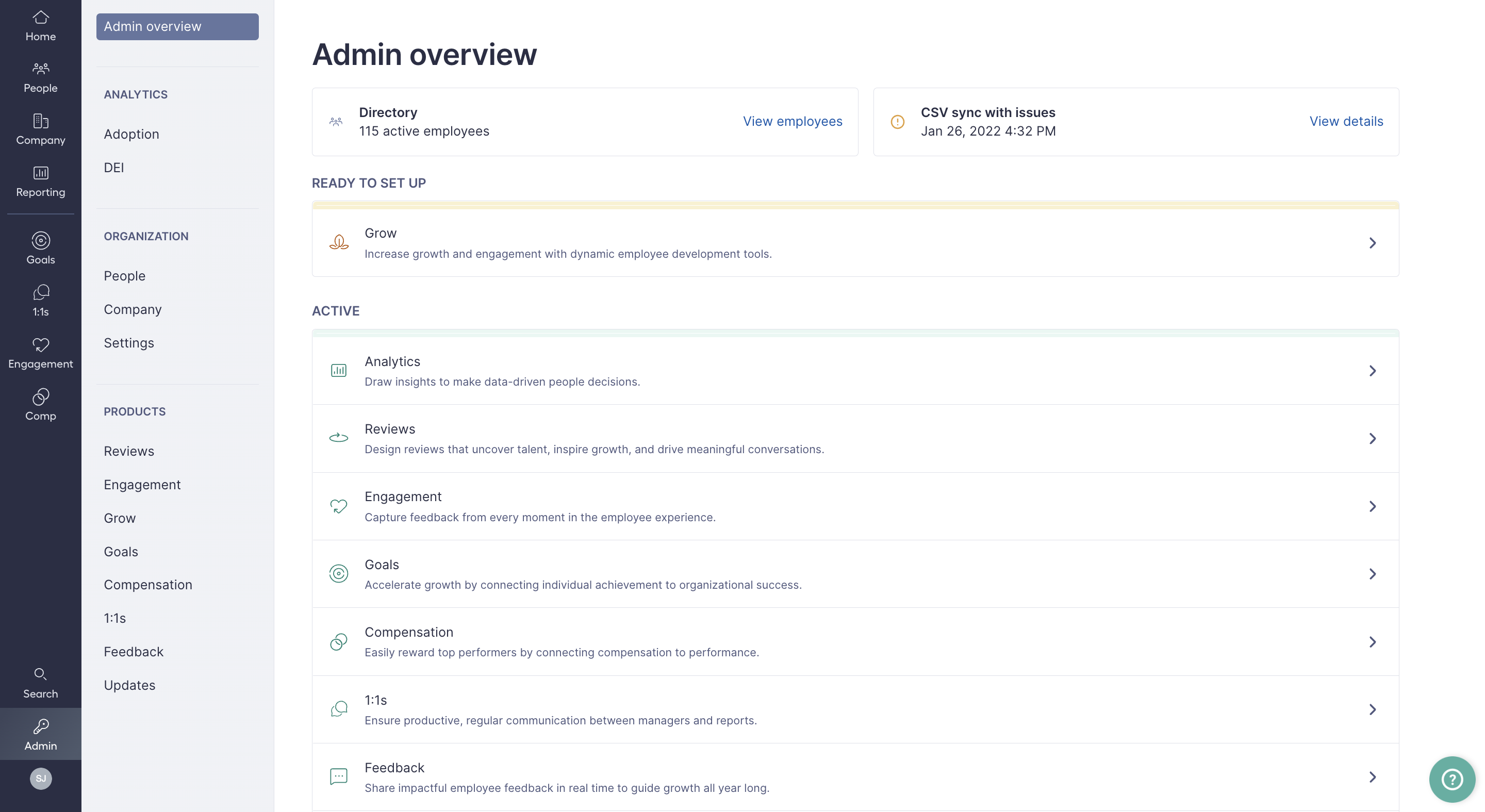 Image of the Lattice Admin Overview page