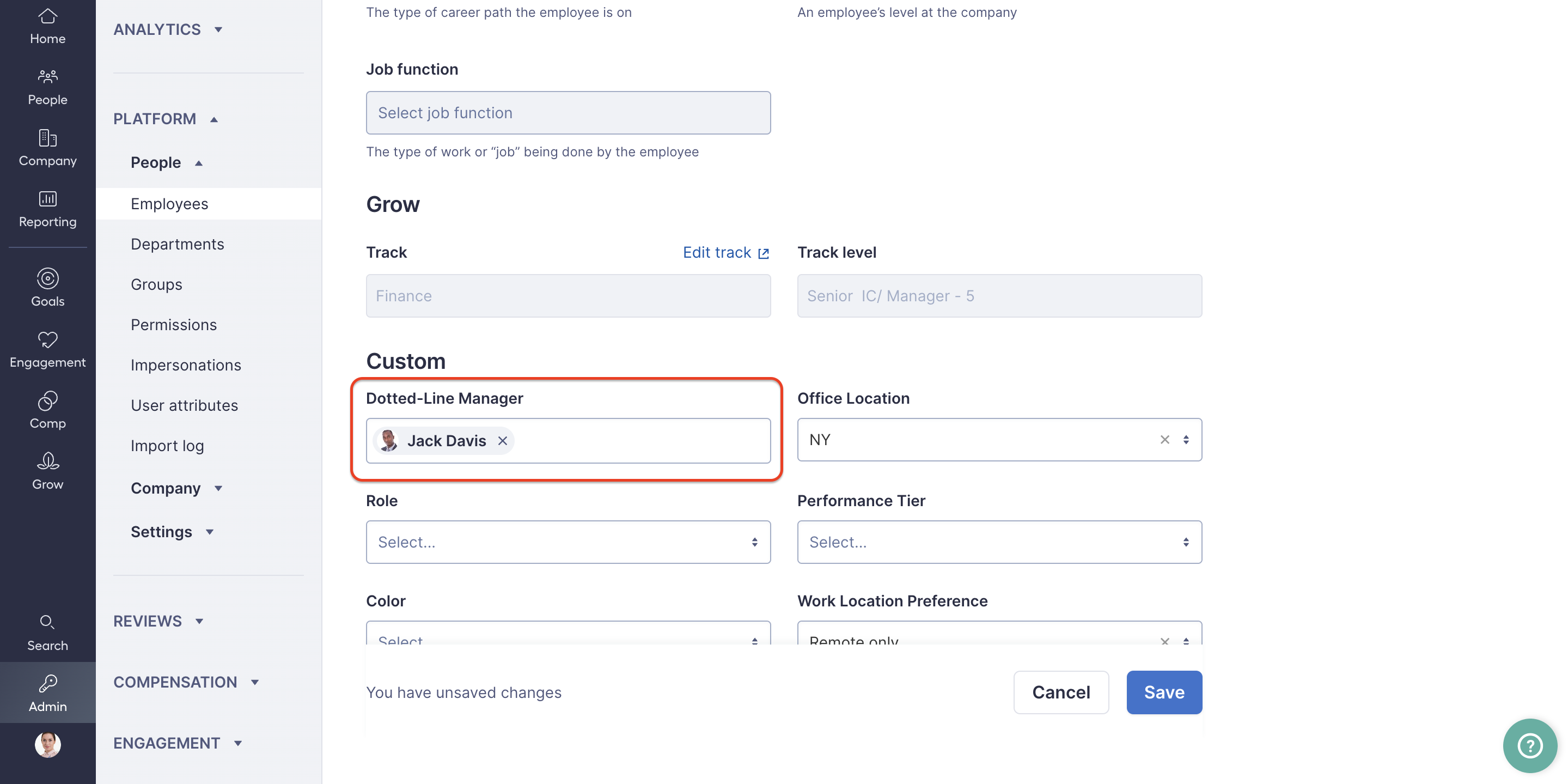 Screenshot on where to remove custom relationship in Employee's profile