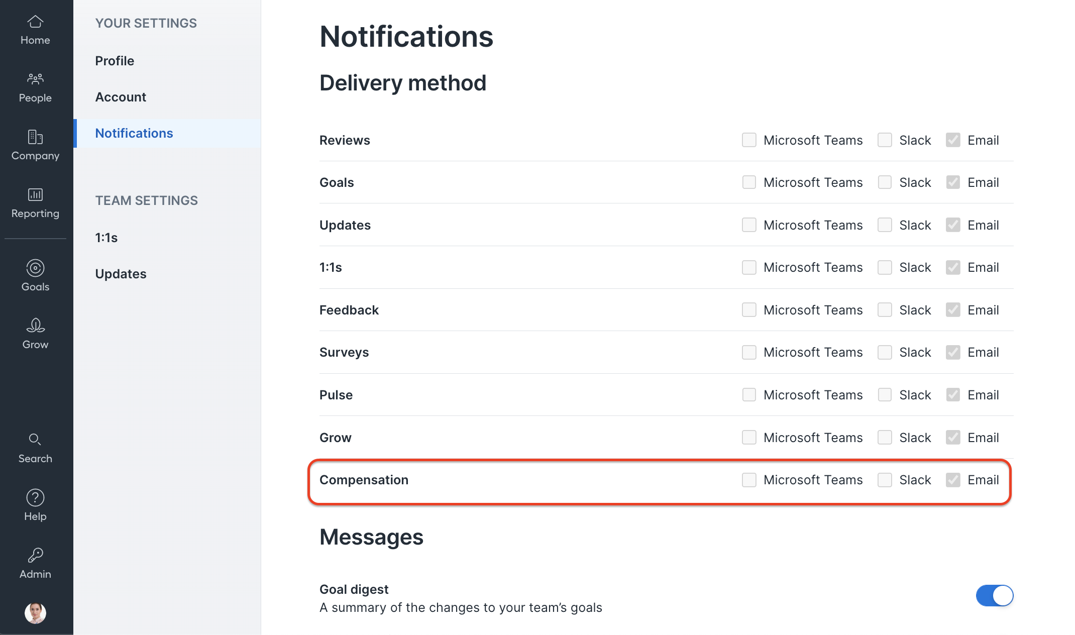 A List of Notifications for Compensation Lattice Help Center