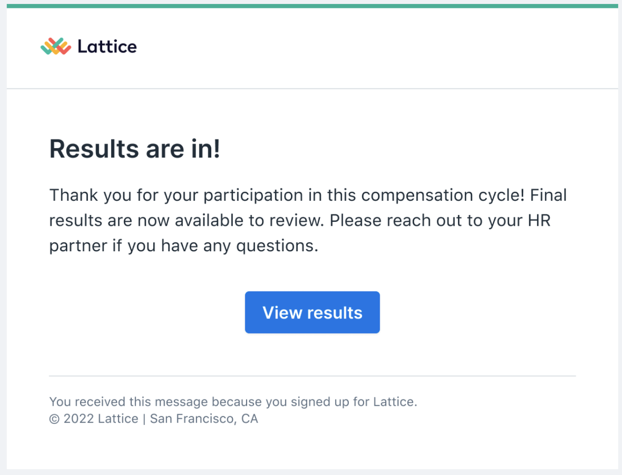 Screenshot of Compensation Cycle Results notification