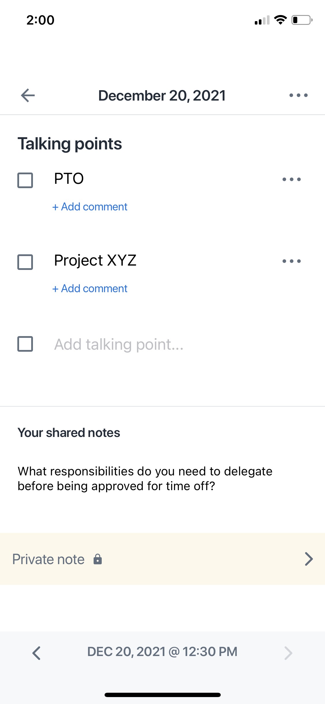 Screenshot of Mobile app past 1:1
