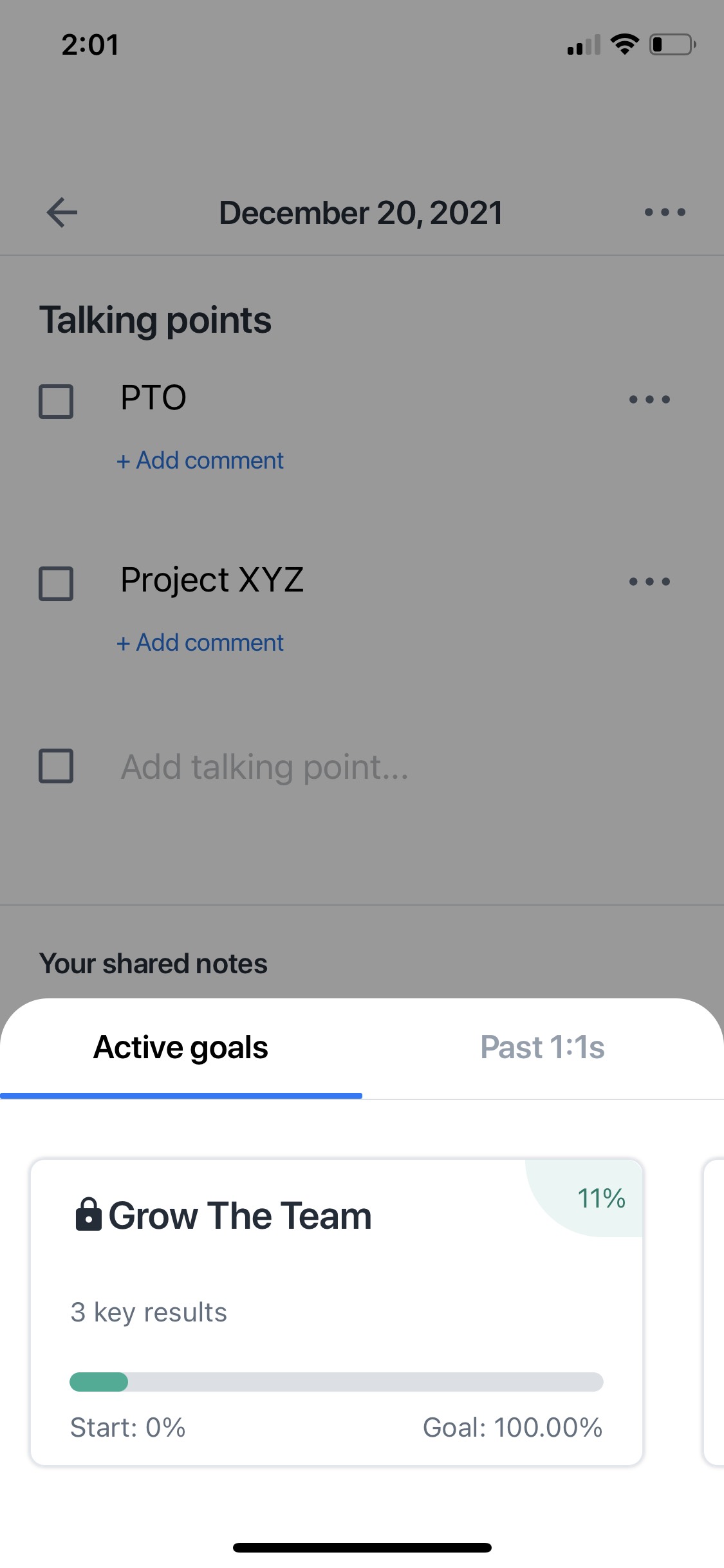 Screenshot of Mobile App active goals