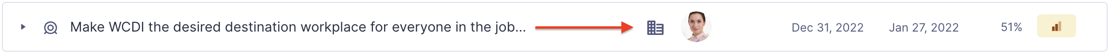 Image of an example goal. An arrow points to the company icon.