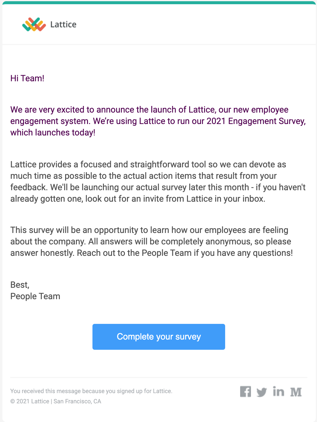 Sample Survey Launch Email Lattice Help Center