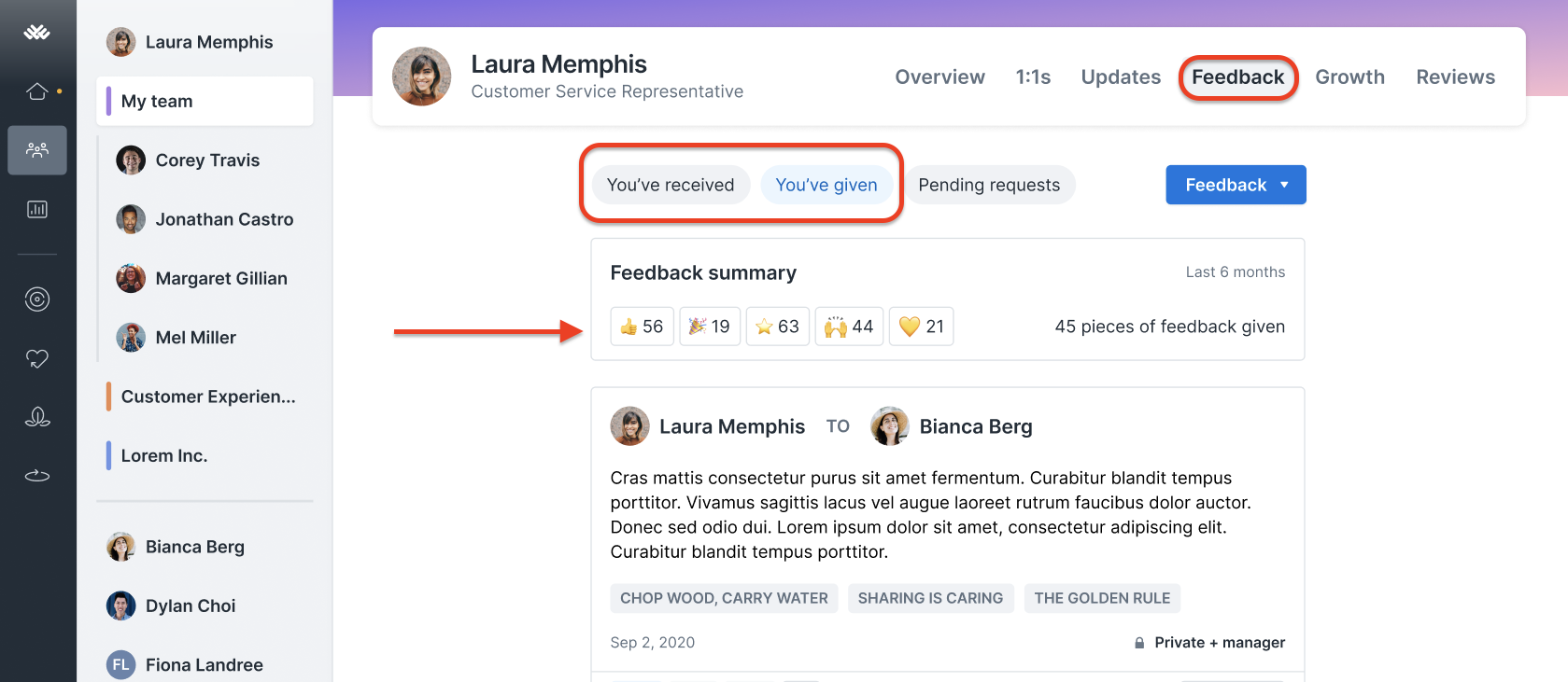 image of Lattice Feedback page with the Feedback Summary is highlighted