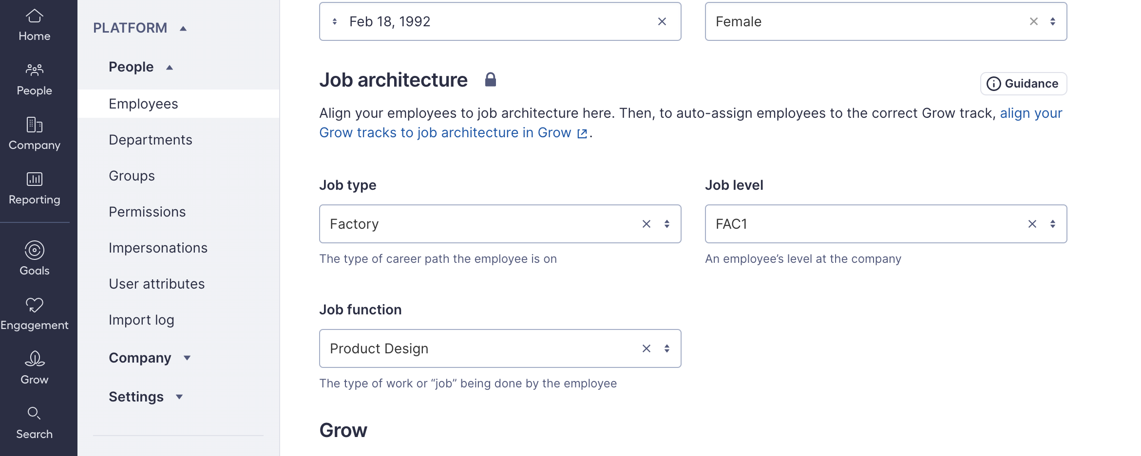 Image of Lattice employee profile with job architecture and its values highlighted